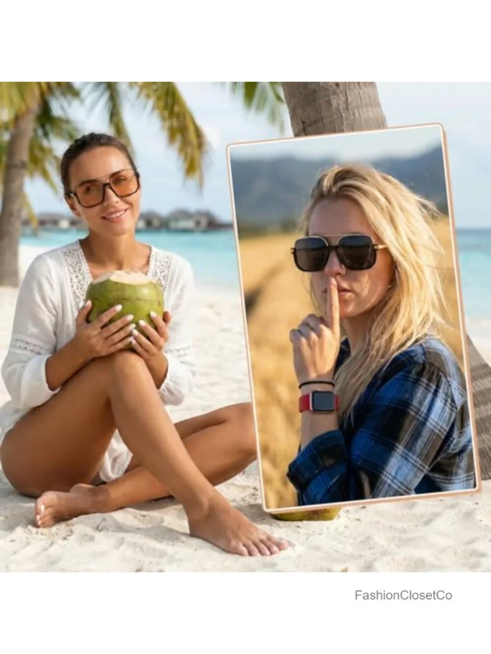 Oversized Retro Aviator Sunglasses UV Protection Square Frame 2 Pack